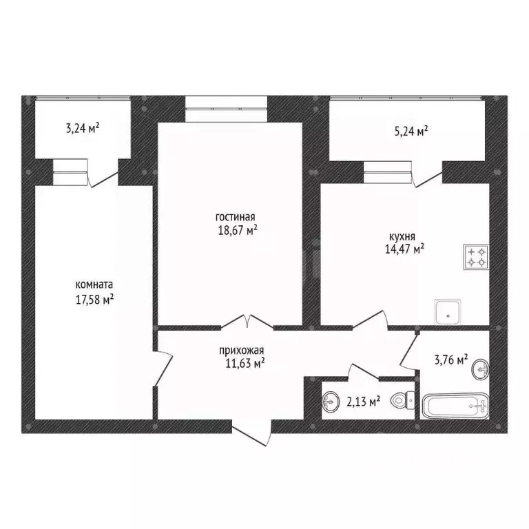 3-к кв. Башкортостан, Уфа Магистральная ул., 14 (72.48 м) - Фото 2
