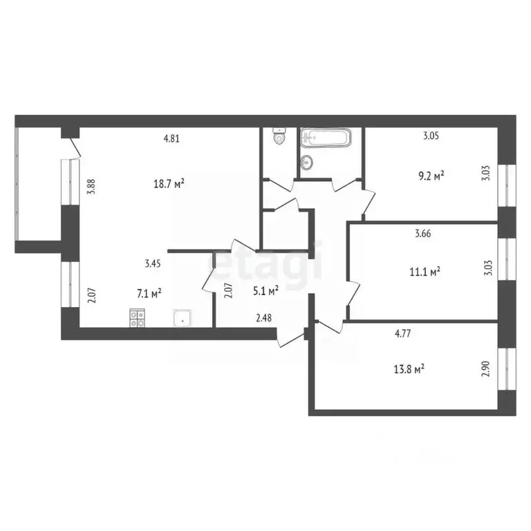 3-к кв. Тюменская область, Тюмень ул. Димитрова, 88 (76.6 м) - Фото 2