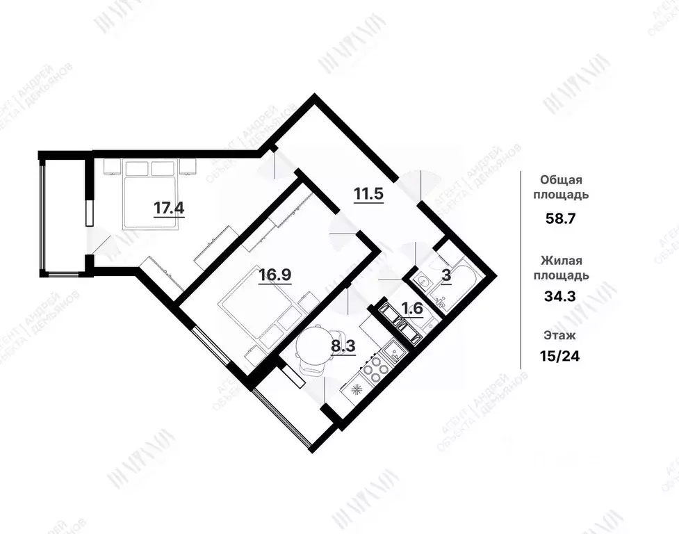 2-к кв. Санкт-Петербург Ленинский просп., 68 (58.7 м) - Фото 2