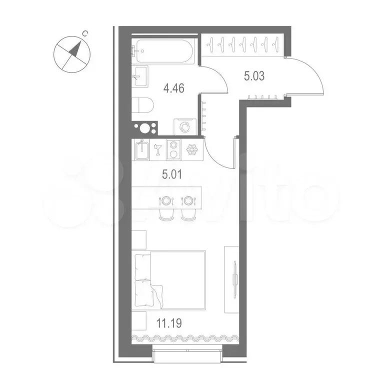 Квартира-студия, 25,7 м, 5/11 эт. - Фото 0