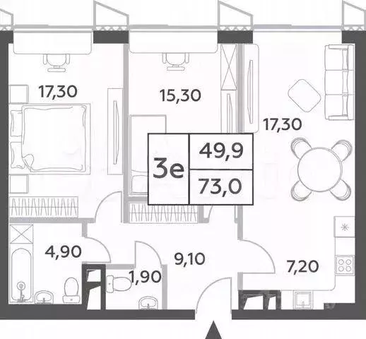 Квартира, свободная планировка, 73 м - Фото 1