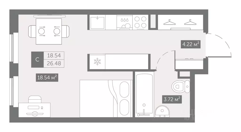 Студия Санкт-Петербург ул. Архивная, 5 (26.48 м) - Фото 0