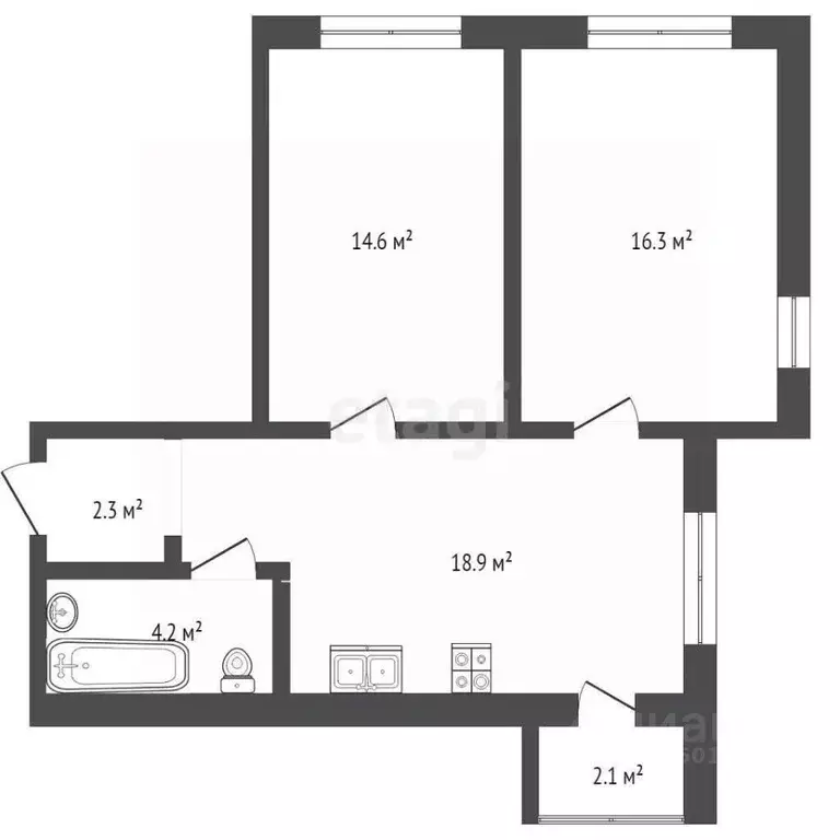 2-к кв. Самарская область, Самара Демократическая ул., 136 (44.2 м) - Фото 2