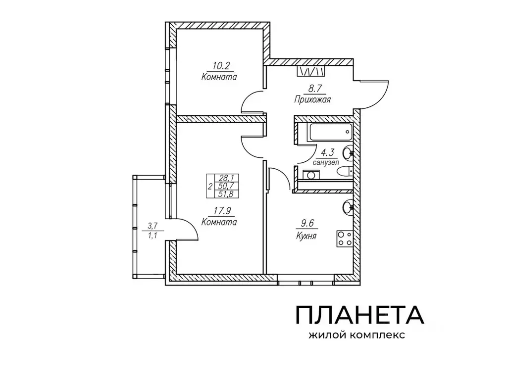 2-к кв. Кемеровская область, Новокузнецк Уфимская ул, 6 (51.8 м), Купить  квартиру от застройщика в Новокузнецке, ID объекта - 30062157443