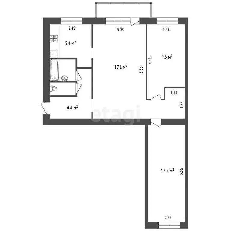 3-комнатная квартира: Вологда, Путейская улица, 4А (55 м) - Фото 0