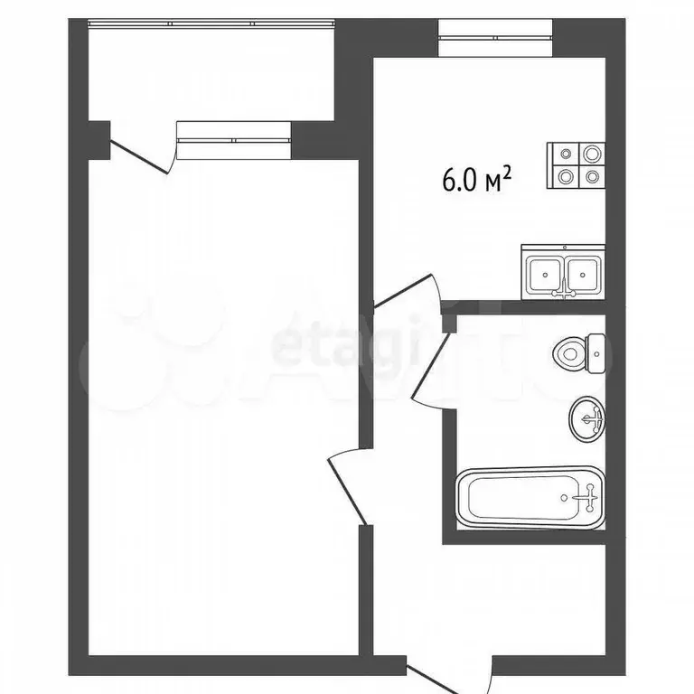 1-к. квартира, 34,3 м, 5/5 эт. - Фото 0