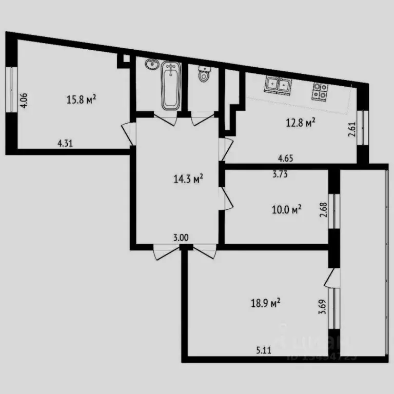3-к кв. Белгородская область, Белгород ул. Газовиков, 5 (76.9 м) - Фото 2