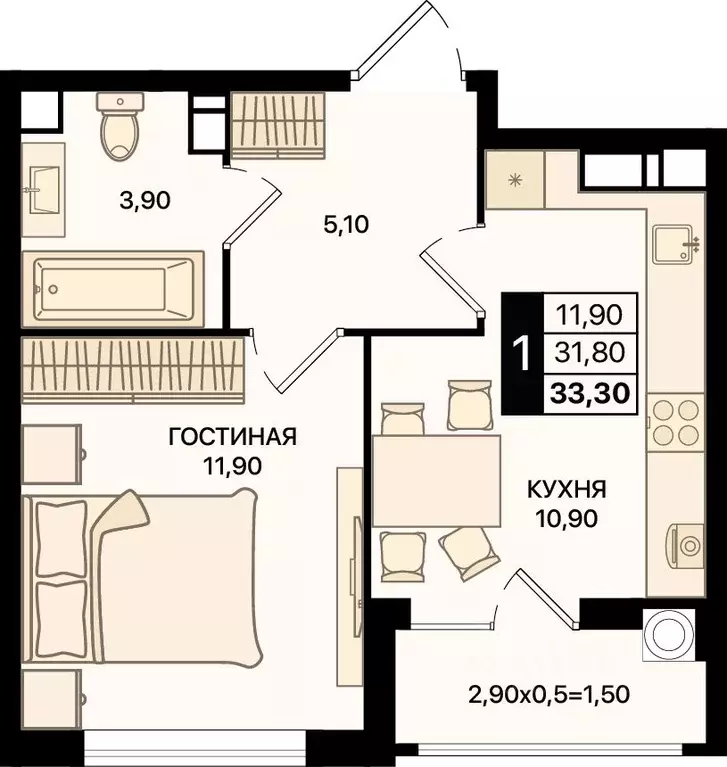 1-к кв. Ростовская область, Ростов-на-Дону Движение61 жилой комплекс ... - Фото 1