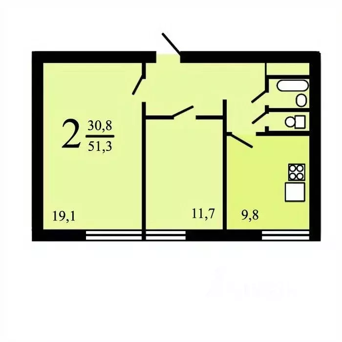 2-к кв. Москва Мартеновская ул., 13 (51.7 м) - Фото 1