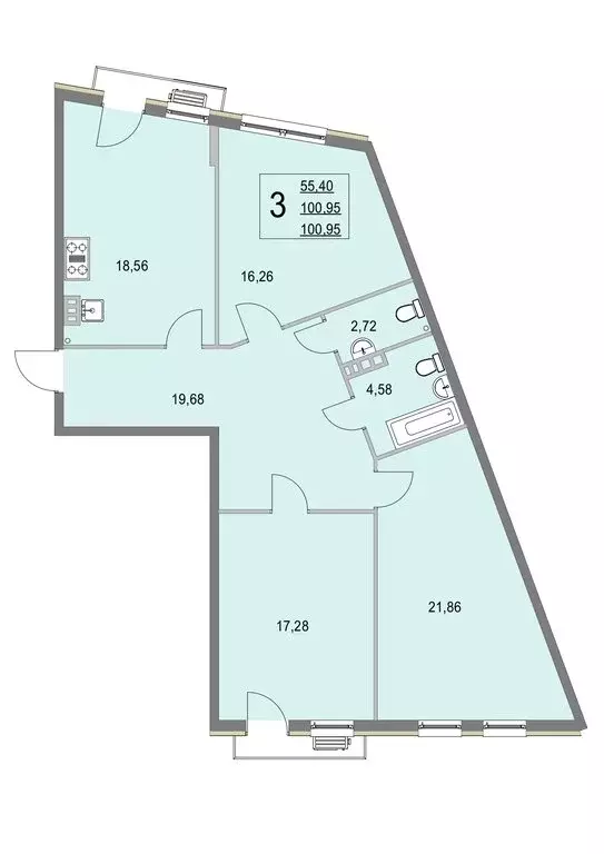 3-комнатная квартира: деревня Крюково, 6 (101.3 м) - Фото 0