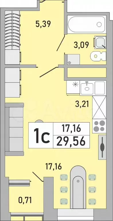 1-к. квартира, 29,6 м, 7/24 эт. - Фото 0