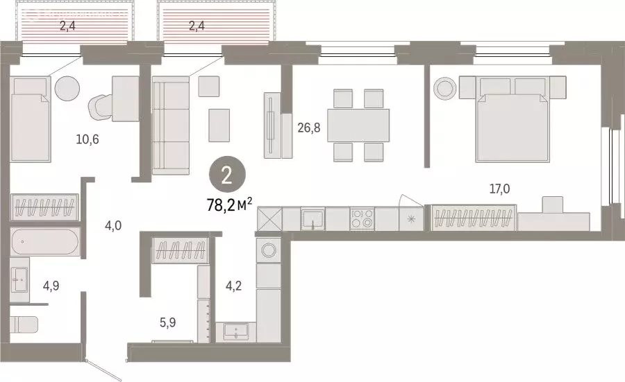 2-комнатная квартира: Тюмень, Мысовская улица, 26к2 (78.19 м) - Фото 1