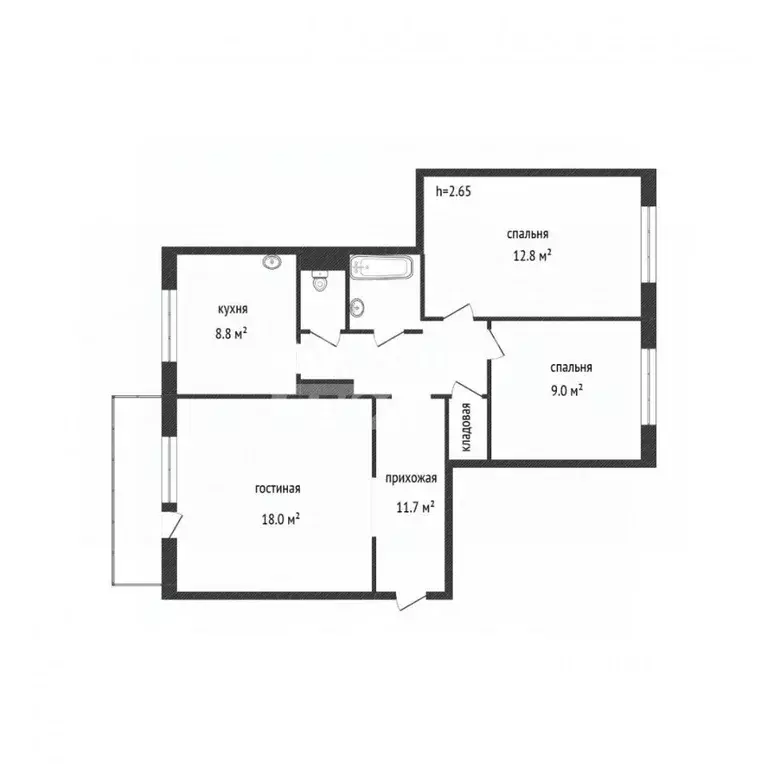 3-к кв. Кемеровская область, Ленинск-Кузнецкий ул. Зварыгина, 5 (65.5 ... - Фото 2