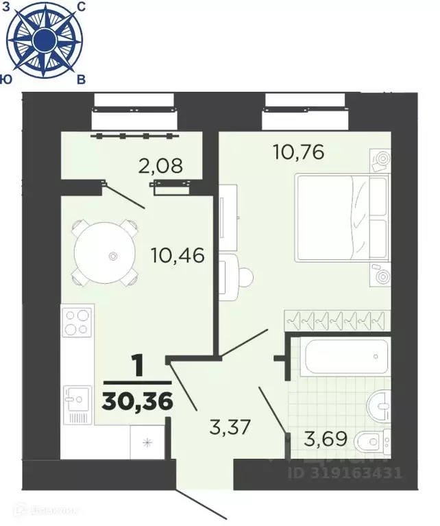 1-к кв. Рязанская область, Рязань ул. Семчинская, 11к2 (30.36 м) - Фото 0