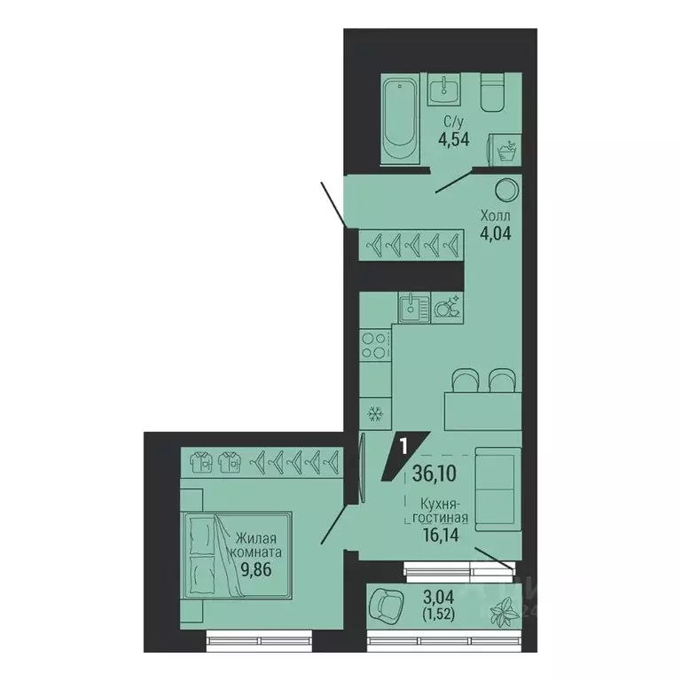 1-к кв. Свердловская область, Екатеринбург ул. Красных Командиров, 80 ... - Фото 2
