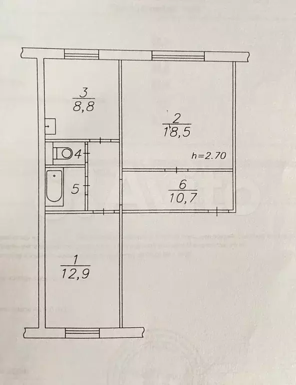 2-к. квартира, 54,5 м, 1/1 эт. - Фото 0