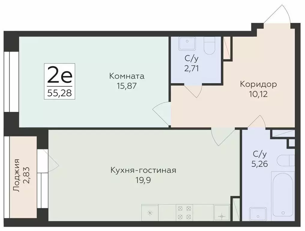 2-комнатная квартира: Воронеж, Ленинский район (55.28 м) - Фото 0