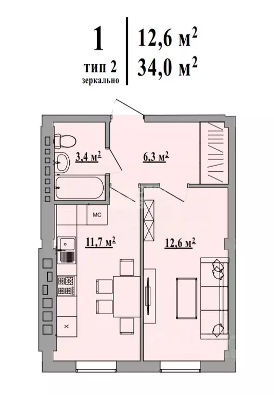 1-к кв. Липецкая область, Липецк ул. Виктора Музыки, 2 (34.0 м) - Фото 1