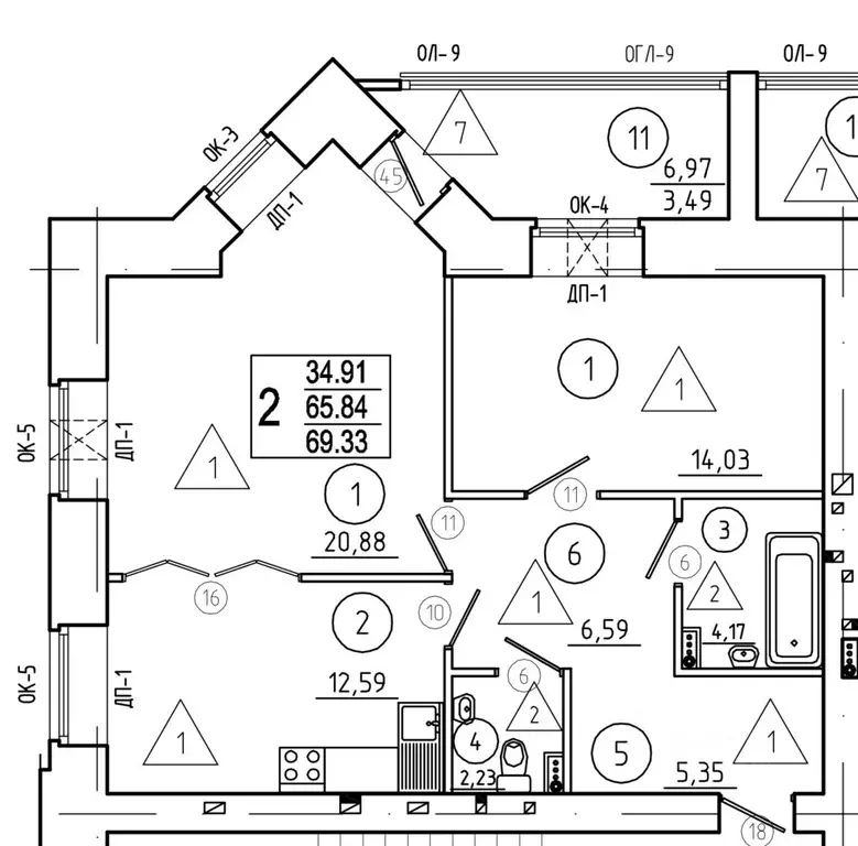 2-к кв. Омская область, Омск Старгород мкр, ул. Нагибина, 44 (69.3 м) - Фото 1