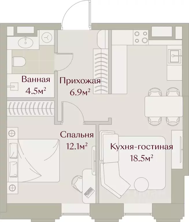 1-к кв. Татарстан, Казань Щербаковский пер., 5 (41.95 м) - Фото 2