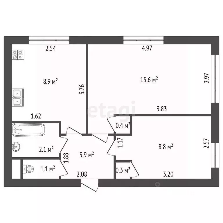 2-к кв. Санкт-Петербург ул. Пограничника Гарькавого, 34К1 (41.1 м) - Фото 2
