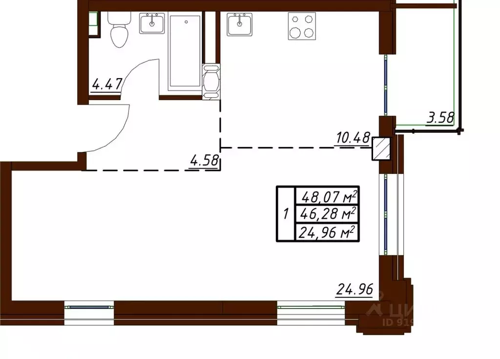 1-к кв. Калужская область, Обнинск Белкинская ул., 34 (48.07 м) - Фото 1
