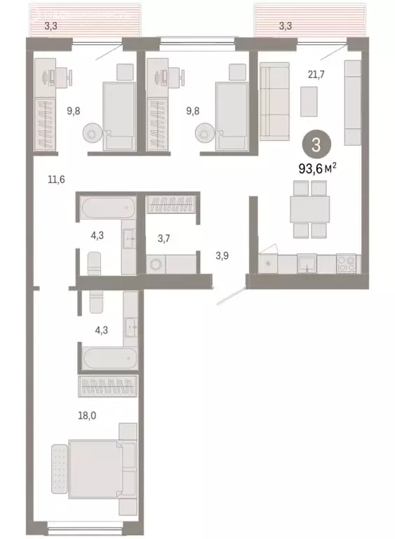 3-комнатная квартира: Новосибирск, Большевистская улица, с49 (93.59 м) - Фото 1