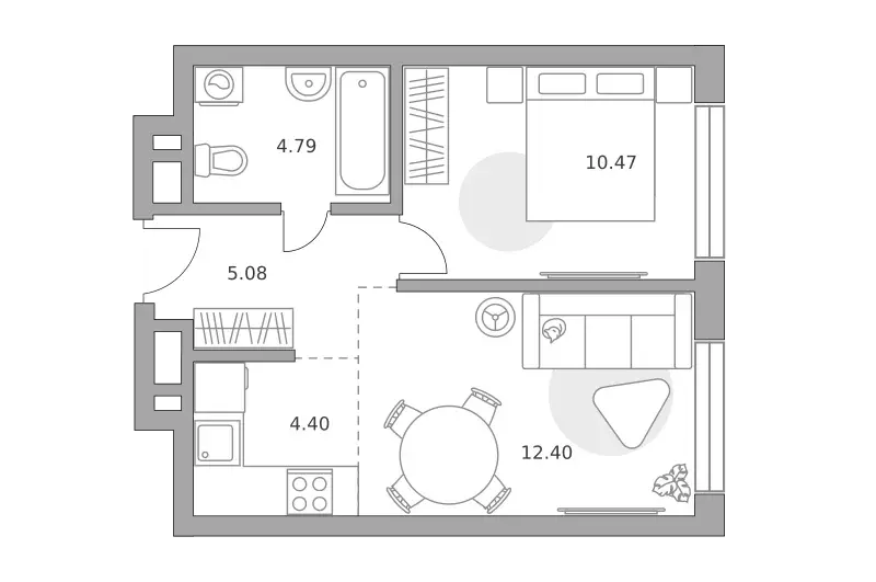 2-к квартира, 37.14 м - Фото 0