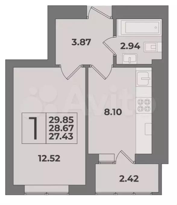 1-к. квартира, 30 м, 6/9 эт. - Фото 1