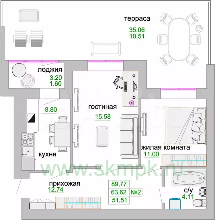 2-к. квартира, 64 м, 1/9 эт. - Фото 1