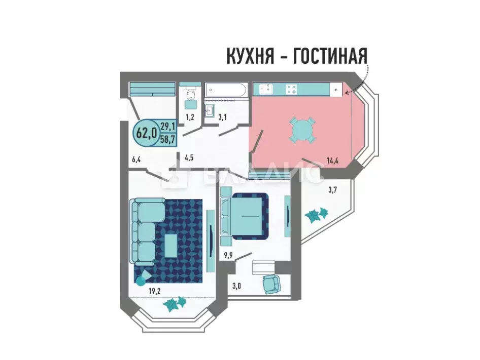 2-комнатная квартира: Липецк, Минская улица, 6Ак1 (62.5 м) - Фото 0
