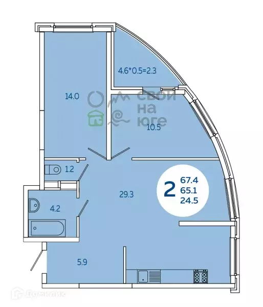 Продаётся 2-к квартира, 67.4 м - Фото 0