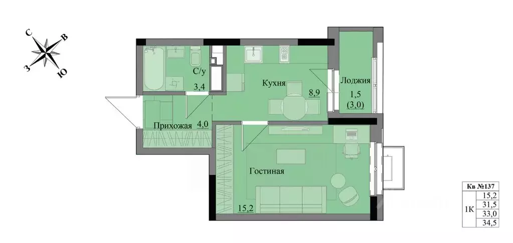 1-к кв. Удмуртия, Ижевск Краски Леса жилой комплекс (33.0 м) - Фото 0