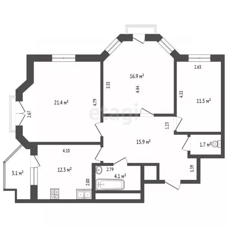 3-к кв. Тюменская область, Тюмень Первомайская ул., 50 (84.4 м) - Фото 2