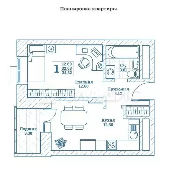 1-комнатная квартира: посёлок городского типа Монино, улица Генерала ... - Фото 0
