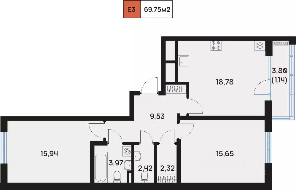 2-к кв. Санкт-Петербург 7-я Васильевского острова линия, 84 (69.75 м) - Фото 0