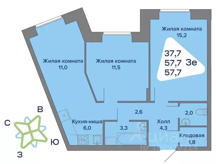 3-к кв. Пермский край, с. Култаево ул. Первоцветная, 107 (57.7 м) - Фото 0