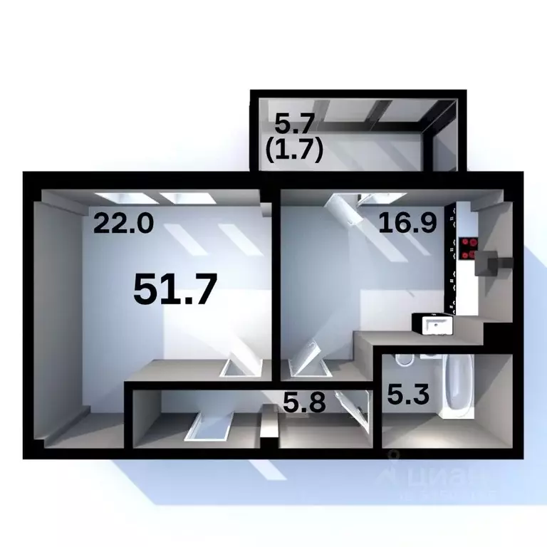 1-к кв. Псковская область, Псков Пароменская ул., 28 (51.7 м) - Фото 1