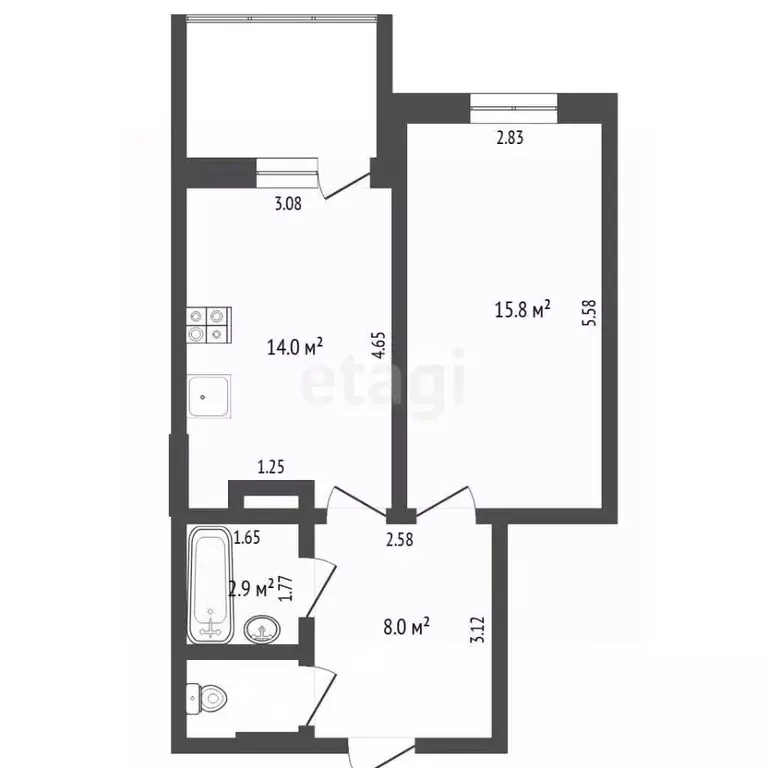 1-к кв. Тюменская область, Тюмень ул. Бориса Житкова, 6к1 (42.1 м) - Фото 2