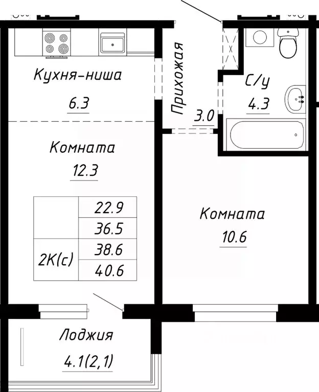 2-к кв. Алтайский край, Барнаул ул. Им. Анатолия Мельникова, 1 (38.6 ... - Фото 0