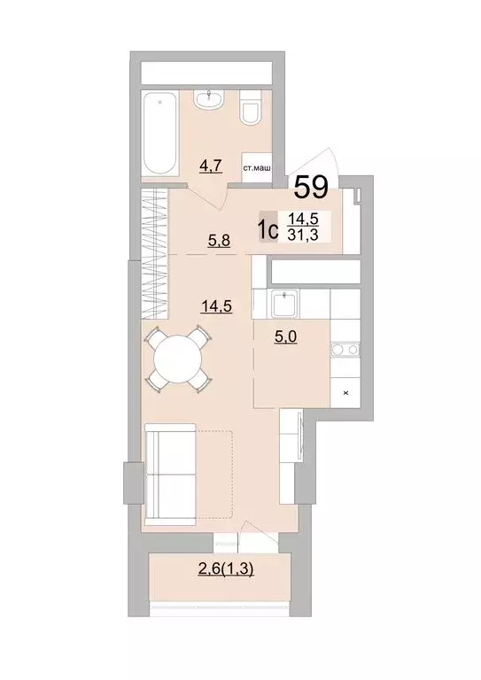 Квартира-студия: Екатеринбург, Черкасская улица, 5к3 (31.3 м) - Фото 0