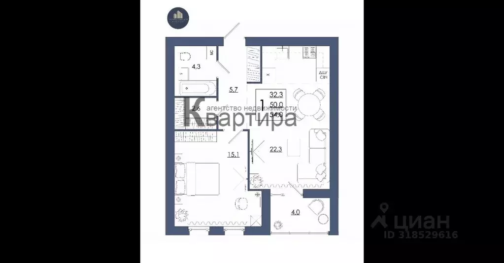 1-к кв. Смоленская область, Смоленск ул. 2-я Киевская, 20А (54.0 м) - Фото 1