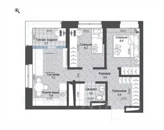 2-к кв. Татарстан, Казань ул. Юлиуса Фучика, 30А (46.4 м) - Фото 2