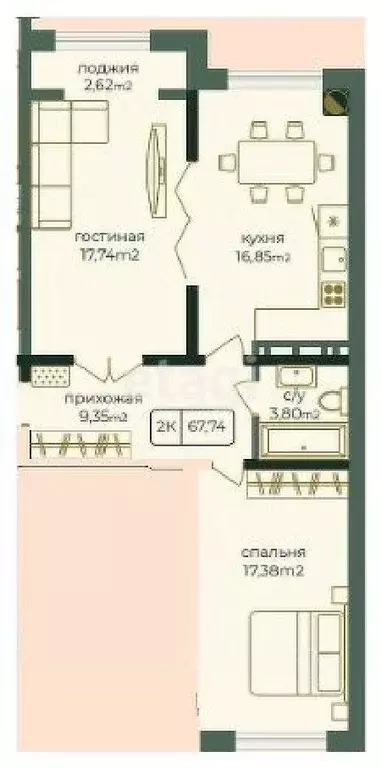 2-к кв. Дагестан, Каспийск просп. Акулиничева (67.74 м) - Фото 0