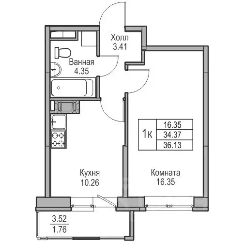 1-к кв. Санкт-Петербург ул. Ивинская, 1к4 (33.09 м) - Фото 1