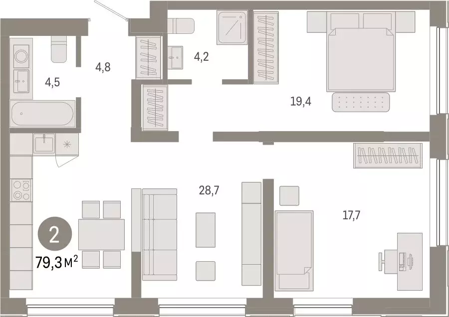 2-комнатная квартира: Новосибирск, Большевистская улица, с49 (79.34 м) - Фото 1