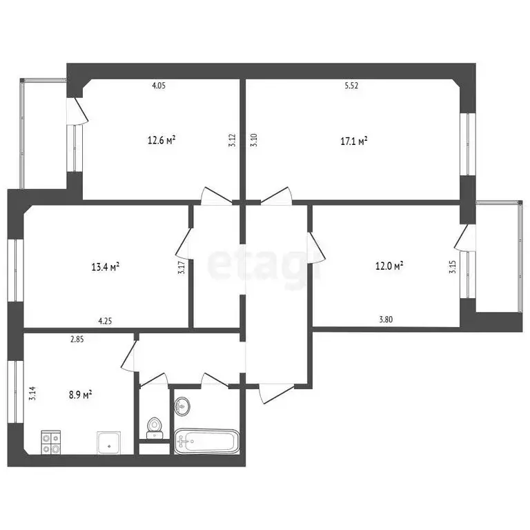 4-комнатная квартира: Белгород, улица 5 Августа, 27к3 (83.3 м) - Фото 1