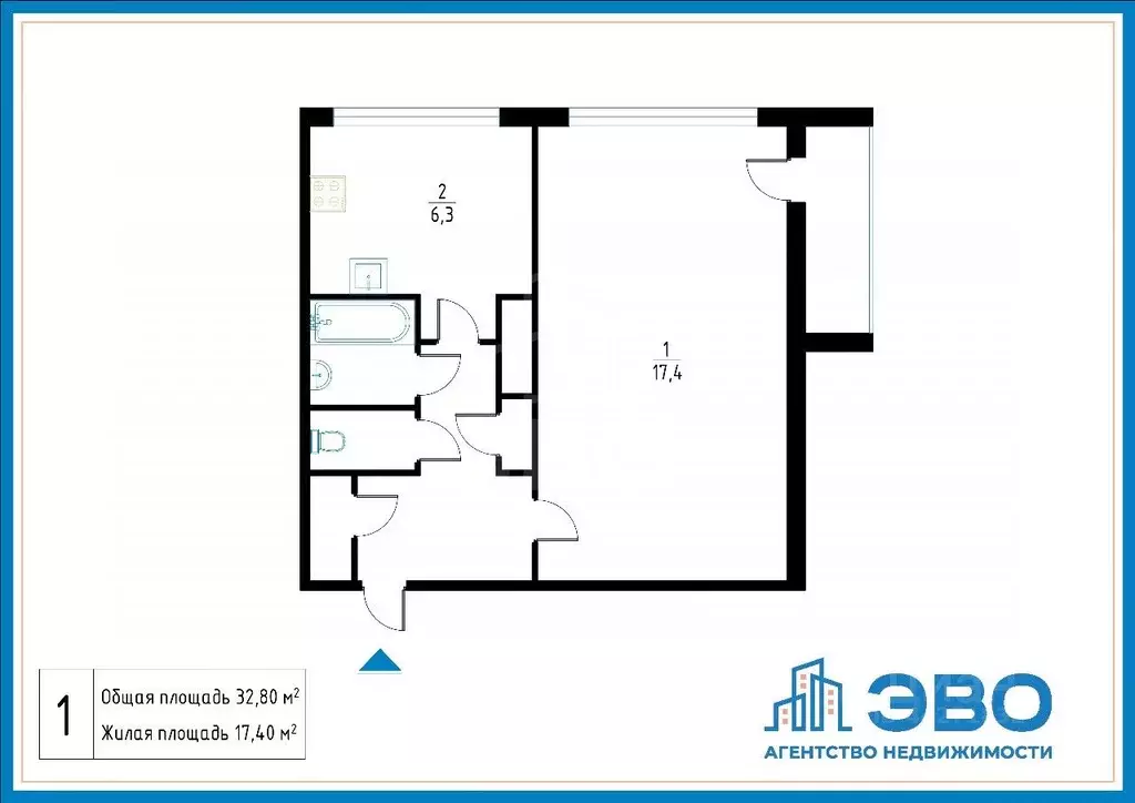 1-к кв. Санкт-Петербург ул. Черкасова, 5К1 (32.0 м) - Фото 1