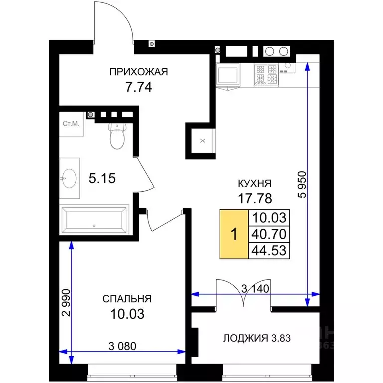 1-к кв. Калининградская область, Гурьевск Включи жилой комплекс (44.53 ... - Фото 0