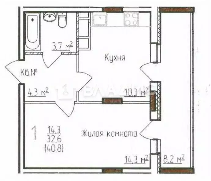 1-к кв. Владимирская область, Владимир Добросельская ул., 184А (40.8 ... - Фото 1